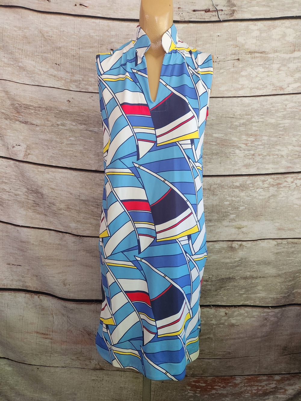 Sailor Sailor Sailboat Print Shift Dress in Blue & White